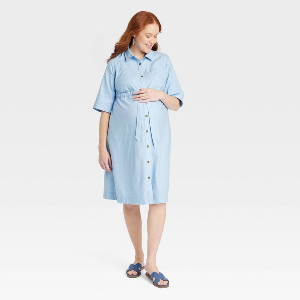 Isabel Maternity by Ingrid & Isabel Blue Buttoned Midi Dress